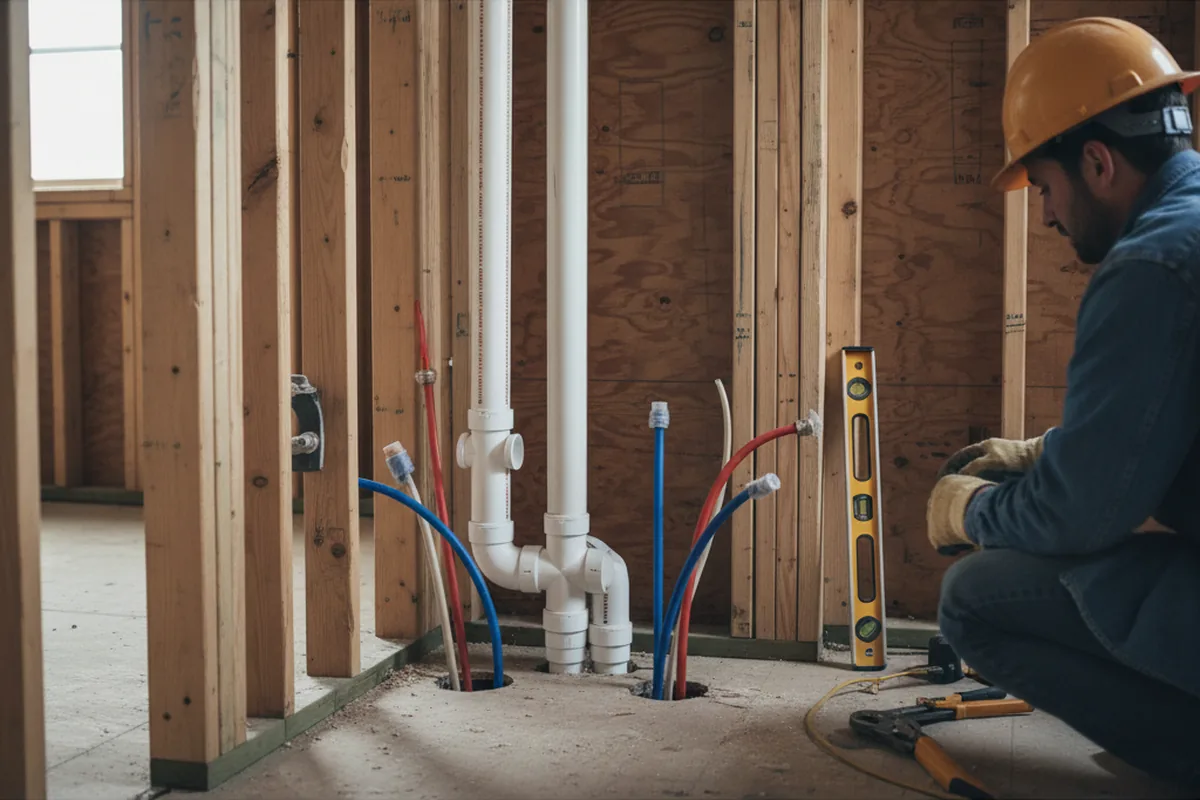 Drain and supply rough-in during Sump Pump Repair in Glyndon